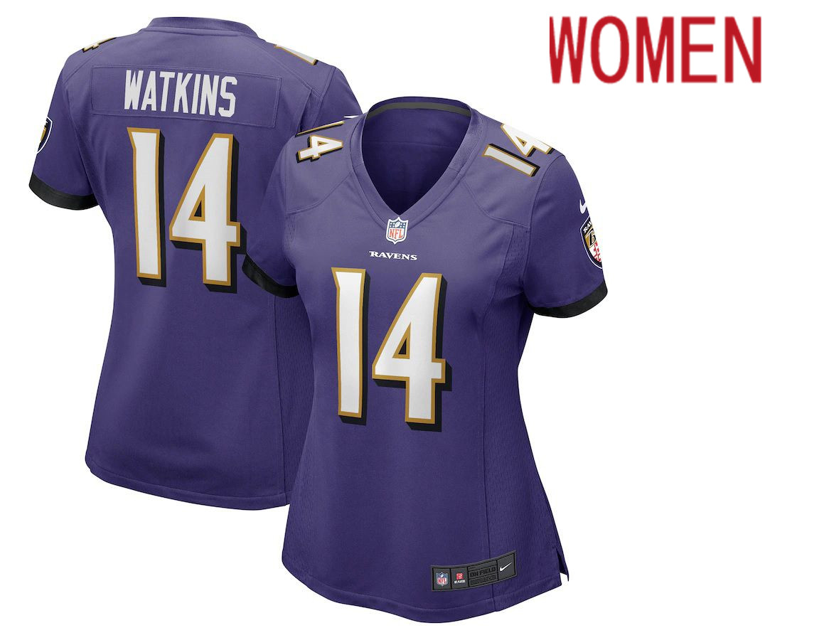 Women Baltimore Ravens 14 Sammy Watkins Nike Purple Game NFL Jersey